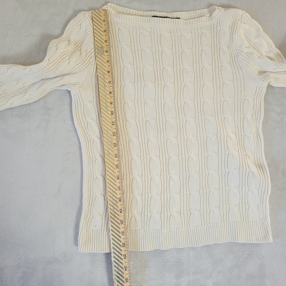 Ralph Lauren Woman's Cream Cable Knit Sweater Medium/Large Boat Neck - Picture 6 of 6